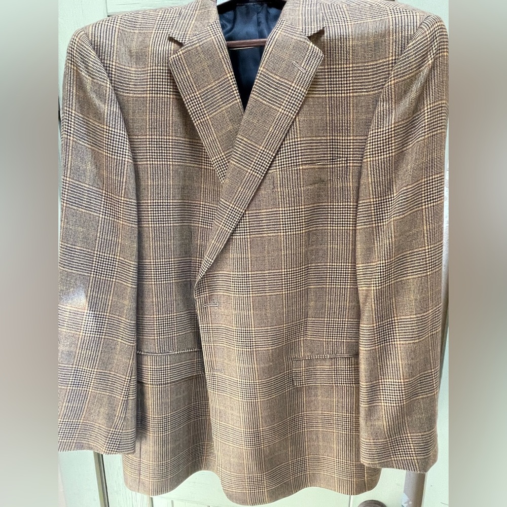 Hart Schaffner Marx Gold Trumpeter Cashmere Brown Plaid Sports Coat Size 50R